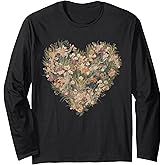 Floral Women Tshirt Vintage Boho Wildflower Botanical Flower Long Sleeve T-Shirt