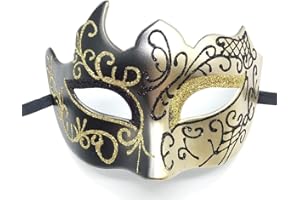 Seglorwy Masquerade Mask for Men Vintage Venetian Mardi Gras Halloween Christmas Party Masks (Gold)