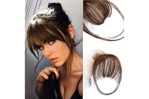 AISI QUEENS Bangs Hair Clip in Bangs Human Hair Extensions Fake Bangs Fringe with Temples Thick Bangs Hair Extensions for Women Flat Bangs Clip Curved Bangs for Daily Wear (Wispy Bangs, Medium Brown)