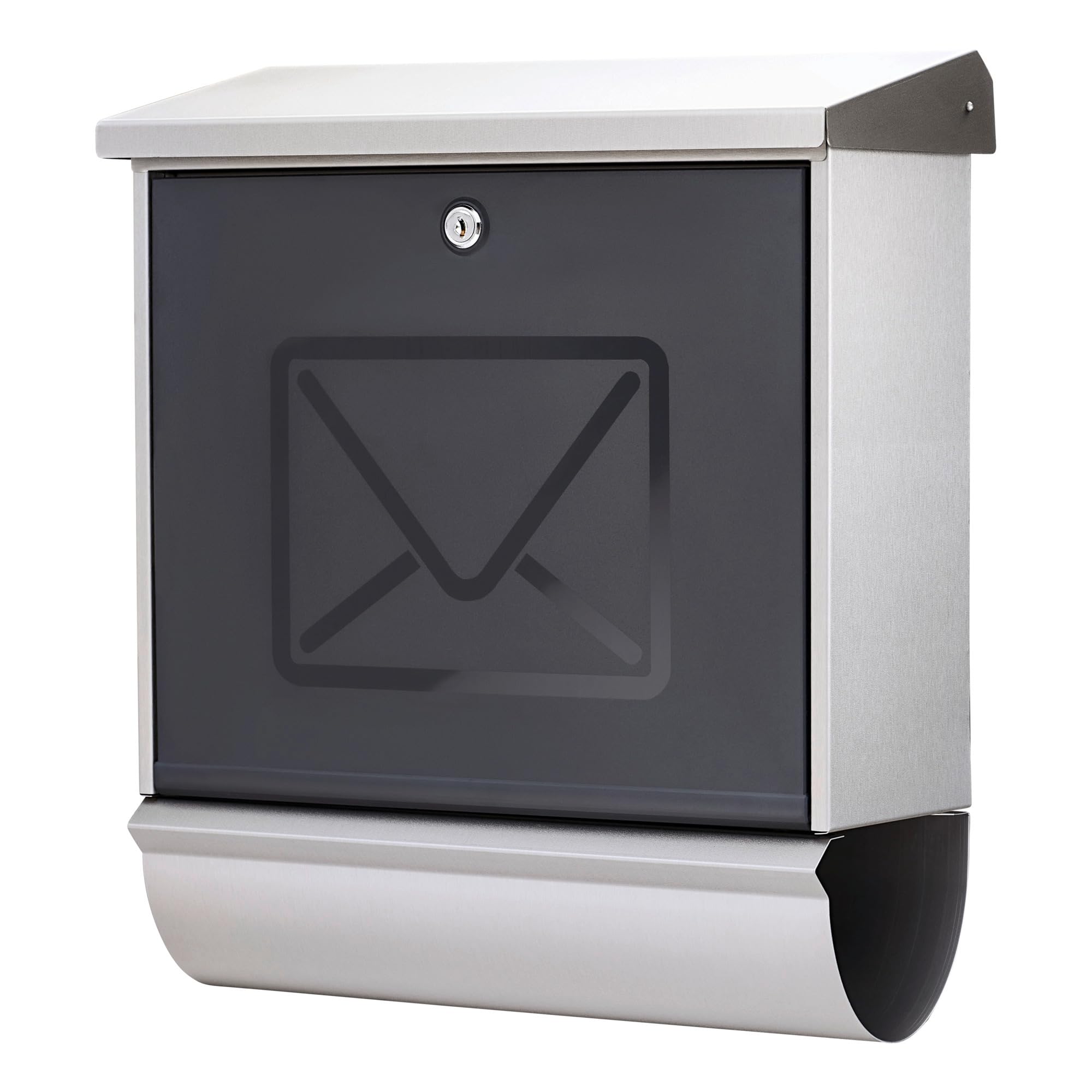 BURG-WÄCHTER, Set of Stainless Steel Mailbox and Newspaper Holder, Frosted Plastic Door, Slot Size A4, Galvanized Surface, Stainless Steel, Lucca 3713 Ni, Letter