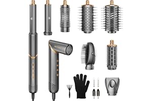 DRYHSIP 8 in 1 Hair Styler Set & Air Dryer Brush, 110,000 RPM High-Speed Negative Ionic Foldable Hair Dryer Fast Drying, Multi Professional Hot Air Styler for Curling Volumizing Straightening Styling (Gray)