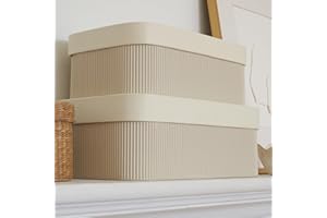 ZICOTO Decorative Storage Boxes with Lids – Set of 2 Beautiful Fluted Cardboard Organizer Bins for Your Home Bookshelf Decor to Safely Store Your Documents, Memory Box Items and Other Keepsakes in Style