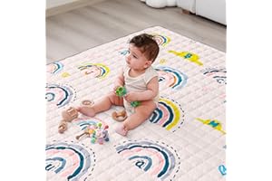 WONDAY Soft Non Toxic Baby Floor Playmat for Playpen, Rainbow Foldable Kids Crawling Mat 50 x 50 for Babies 6-12 Months, Infant Play Pen Mat for Toddlers 1-3