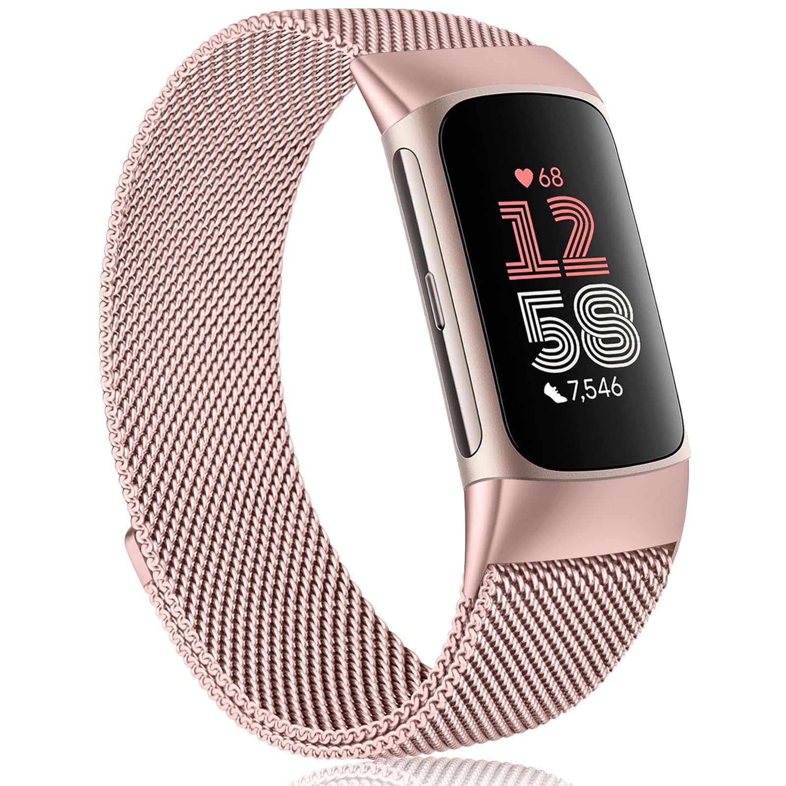 Photo 1 of Meliya for Fitbit Charge 6 Bands Women Men, Stainless Steel Metal Mesh Loop Adjustable Magnetic Wristband Replacement Straps Compatible with Fitbit Charge 6 Fitness Tracker (Rose Pink)