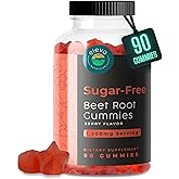 Sugar-Free Beet Root Gummies- Vitamin C & B9- Memory & Focus Chews- Nitric Oxide -Energy Beet Supplement- 90 Organic Beetroot Chews for Men & Women