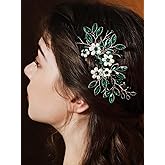 Wekicici Flower Bride Wedding Hair Comb Emerald Green Rhinestone Pearl Hair Piece Bridal Crystal Hair Side Comb Hair Accessories for Women