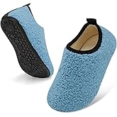 QFH Toddler Slippers Boys Girls Indoor Comfy Slippers Kids Barefoot Walking Shoes with Soft Velvet Lining Winter Warm Sock Shoes