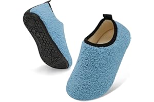 QFH Toddler Slippers Boys Girls Indoor Comfy Slippers Kids Barefoot Walking Shoes with Soft Velvet Lining Winter Warm Sock Shoes