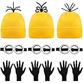 9PCS Costume Accessories Set Yellow Beanie Knit Hat Vintage Goggles Glasses Black Gloves for Cosplay, Halloween Costumes 2025