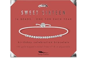 Lucky Feather Sweet 16 Gifts for Girls; 16th Birthday Bracelet Gift Idea for 16 Year Old Girls Available in 14K Gold, Rose Gold, or Silver Dipped Beads on Adjustable Cord | birthday gifts for girls