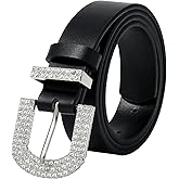 AWAYTR Rhinestone Buckle Belt for Women - PU Leather Plus Size Belts for Jeans and Dress