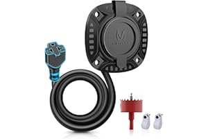 MICTUNING 20A 125V AC Port Plug with 5-in-1 T-Blade Adapter, 12AWG Heavy-Duty RV Shore Power Inlet Plug, Waterproof Electrical Receptacle with 18'' Extension Cord Hole Saw