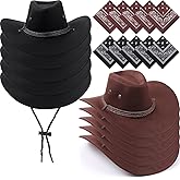 Coume 10 Set Cowboy Hat and Bandana for Women Men 10 Felt Cowgirl Cowboy Hat Bulk 10 Western Bandanas for Adult Costume Party