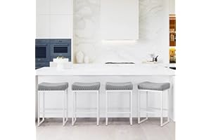 LUE BONA Counter Height Bar Stools, 24" Square Saddle BarStools Set of 4, Modern Backless Faux Leather Counter Stool with White Metal Legs for Kitchen Island Counter,Home Bar,Bistro,Grey