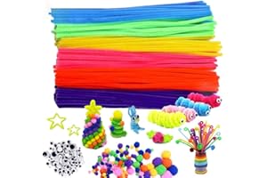CH HAICHENG 500Pcs Pipe Cleaners Craft Supplies, Including 100 Pcs Pipe Cleaners 200 Pcs Pom Poms Arts and Crafts 200 Pcs Wiggle Googly Eyes Self Adhesive