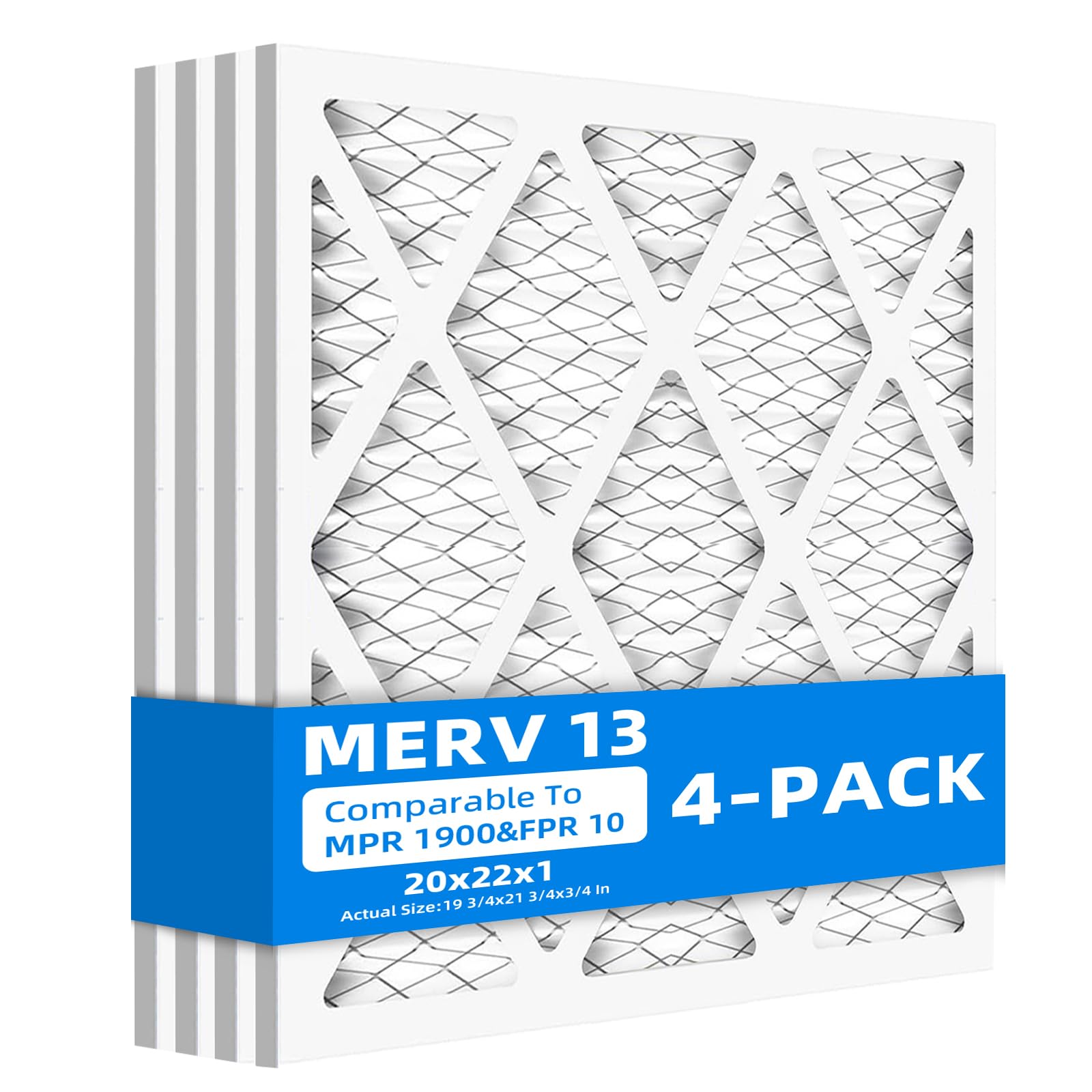 Chenzhit (4 Pack) 20x22x1 Air Filter, MPR 1900 & FPR 10, MERV 13 Pleated Air Filter (Actual Size: 19.75" x 21.75" x 0.75") Image