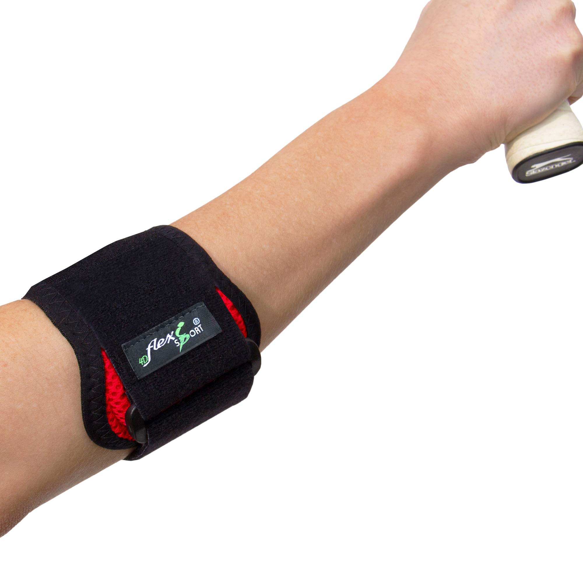 4DflexiSPORT Padel Tennis Elbow Strap (RASPBERRY) maximise forearm power and strength, improve performance. Reversible to fit both arms, unisex.