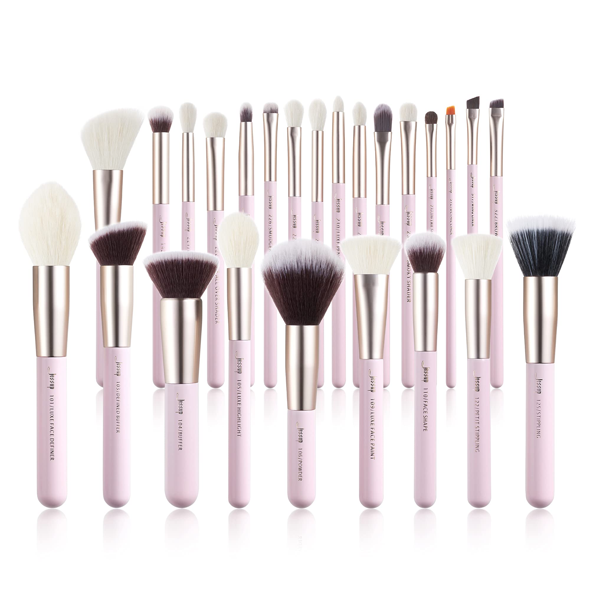 Jessup Makeup Brushes Set Professional, 25PCS Pink Premium Natural Powder Foundation Eyeshadow Blending Concealer Blush Highlight Labeled Brushes, T290