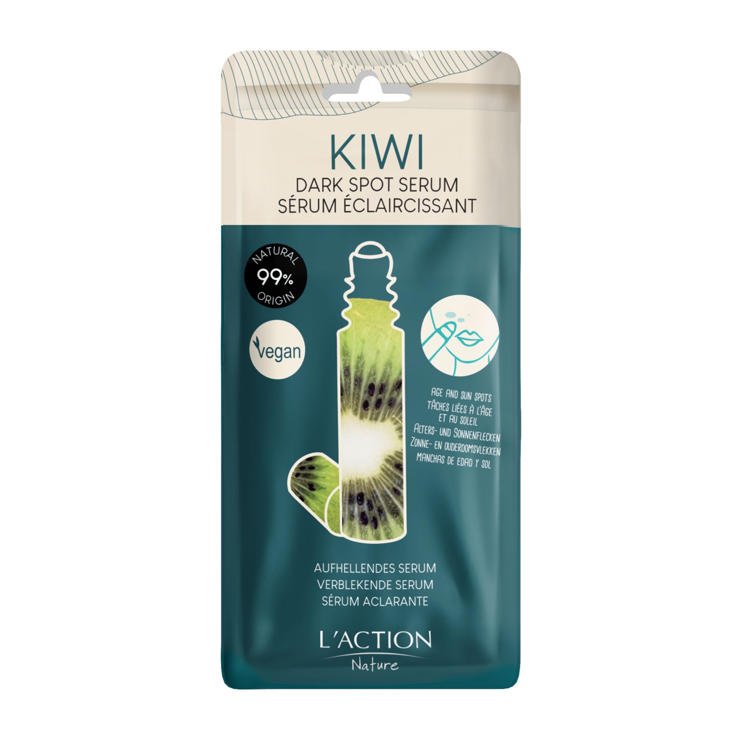 L'Action Paris Dark Spot Serum, Targeted Face Serum with Natural Kiwi Water for Age and Sun Spots, Brightening Serum to Help Lighten Dark Spots, Roll-on Applicator 10ml