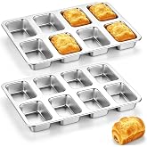P&amp;P CHEF 8 Cavities Mini Loaf Pans, Loaf Bread Pan for Baking Bread,2 Pcs | Mini Bread Pans Tins for Even Baking, Healthy &amp; Non Toxic, Oven Safe &amp; Dishwasher Safe , For Bread Meatloaf Cake Brownies