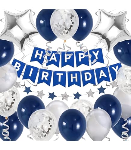 Ballons Anniversaire En Or Bleu Avec Bannière Happy Birthday, Arche De Ballons Bleus, Guirlande