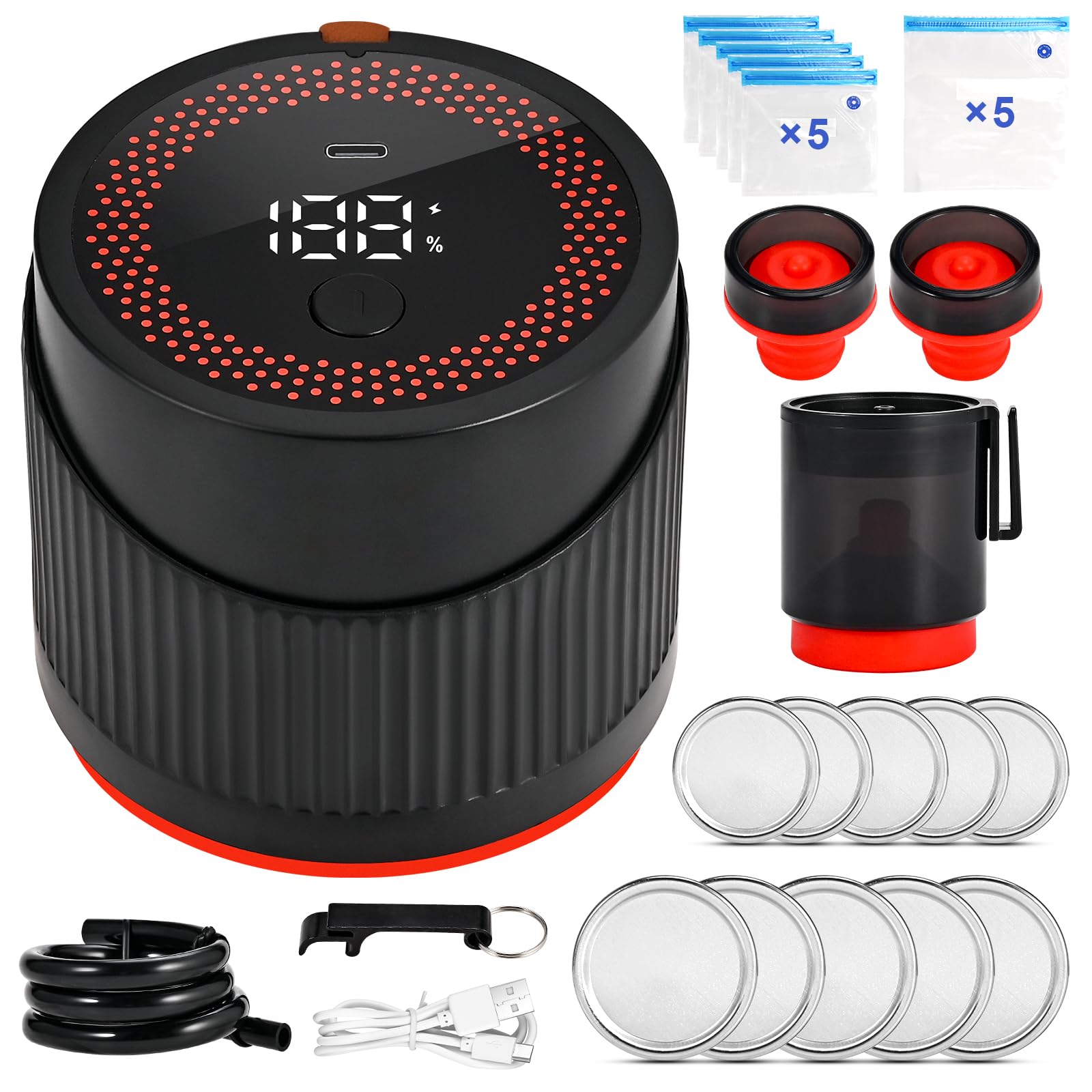 Photo 1 of 4-In-1 Electric Mason Jar Vacuum Sealer Kit for Mason Jars, Red Wine Bottles, Vacuum Bags, Lunch Boxes, Automatic Stop Can Sealer Machine for 3.4” / 2.75” Wide & Regular Mouth Mason Jar