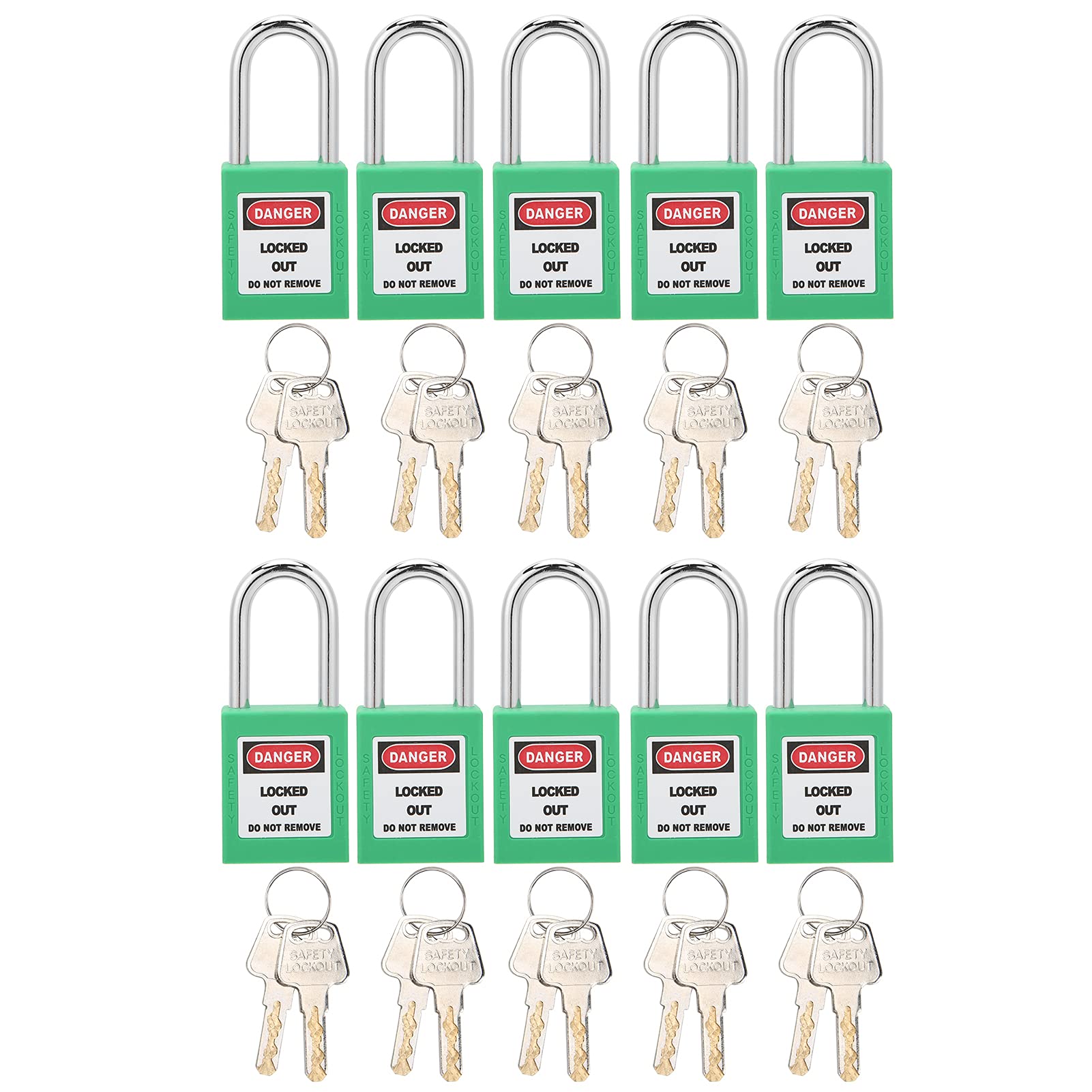 Lockout Padlocks with 20 Keys, 10pcs Lockout Tagout Lock Isolation Padlocks Anti-Skid Pattern Lockout Lock Safety Padlocks Set for, Chemical Industry (Green)