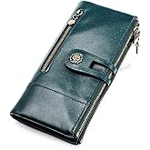 shuainiu Women's RFID Blocking Wallet Soft Leather Clutch Money Ladies Purse Slim Card Holder Organizer Zip Pocket (3513-Blue)