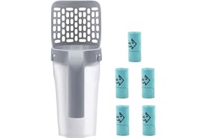 Cat Litter Scoop with Bag, Integrated Detachable Cat Litter Shovel with 5 Rolls/75 Waste Bags, Bag Dispensing Poop Scooper, W