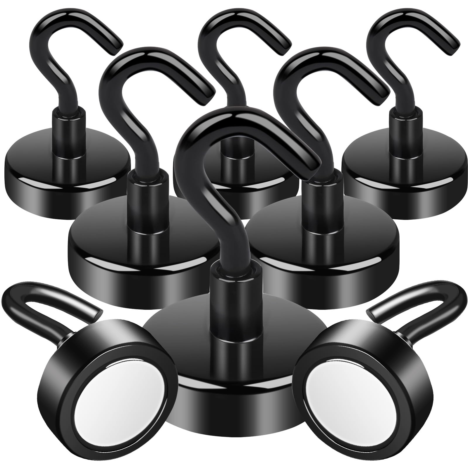 MIN CI 8pc Heavy Duty 85lb Neodymium Black Magnets - Grill Hooks, Large Magnetic Hooks for Cruise Cabins