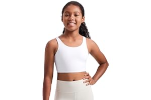 CRZ YOGA Girls Butterluxe Longline Sports Bra - Yoga Athletic Casual Tops Scoop Neck U Back Padded Kids Teen