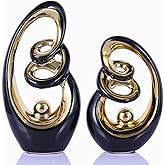 DOVDOV Ceramic Statue 2 Piece Tabletop Centerpiece Set, Living Room Table Centerpiece, Black and Gold Statue Home Decor, Livi