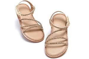 PHIRAMIN Toddler Girl Sandals - Flower Girl Dress Shoes Open Toe Little Kid Summer Flats