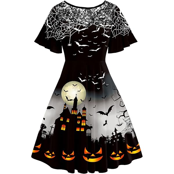 Amazon.com: Halloween Dresses Womens Long Sleeve Cocktail Swing Dress  Skeleton Pumpkin Printed Cosplay Party Costume Medium : Clothing, Shoes &  Jewelry