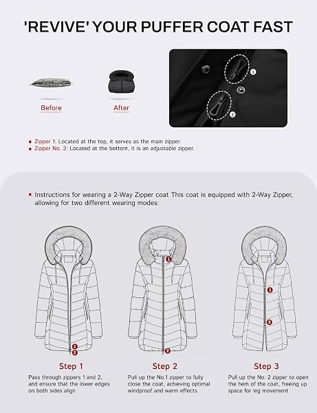 ASPO WOMEN’S WINTER WARM COATS WATERPROOF THICK FLEECE LINED DOWN PUFFER JACKET 5 POCKETS LONG PARKA FAUX FUR DETACHABLE HOOD BLACK M