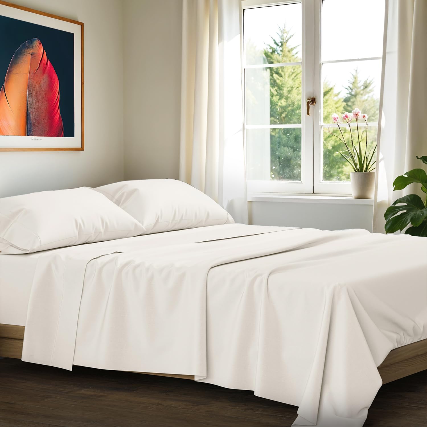 Photo 1 of Ashton Sheets 100% Egyptian Cotton Sheets Queen Size - 1200 Thread Count Queen Size Sheets Set Egyptian Cotton, 4 PC Luxury Bedsheet (Ivory), Soft, Cooling, 17" Deep Pocket Sateen Bedsheet Set