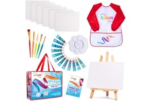 LOOMINI Paint Set for Kids | Premium Art Supplies for Boys & Girls | 27 Piece Acrylic Paint Set Includes Canvas Panels, Paint Brushes, Kids Apron, Tabletop Art Easel & Storage Travel Bag