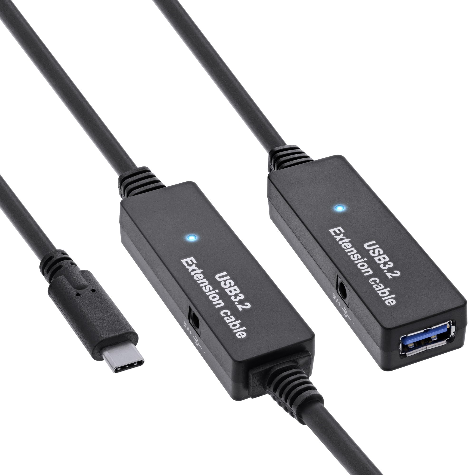 InLine USB 3.2 Gen.1 Active Extension, USB-C Male to USB-A Female, Reaper Cable with Signal Amplification, Long Distances, for Hard Drives, Printers, Webcams, Keyboards and More, 10m, 35655D