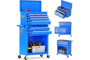 DUSACOM 8-Drawer High Capacity Rolling Tool Chest, Removable Cabinet Storage Tool Box with Wheels and Drawers, Detachable Toolbox with Lock for Workshop Mechanics Garage（8-Drawer, Blue）