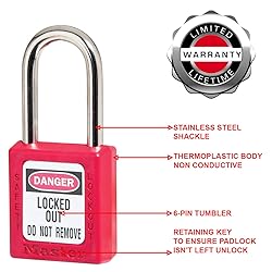 Master Lock Red Lockout Tagout Safety Padlock with