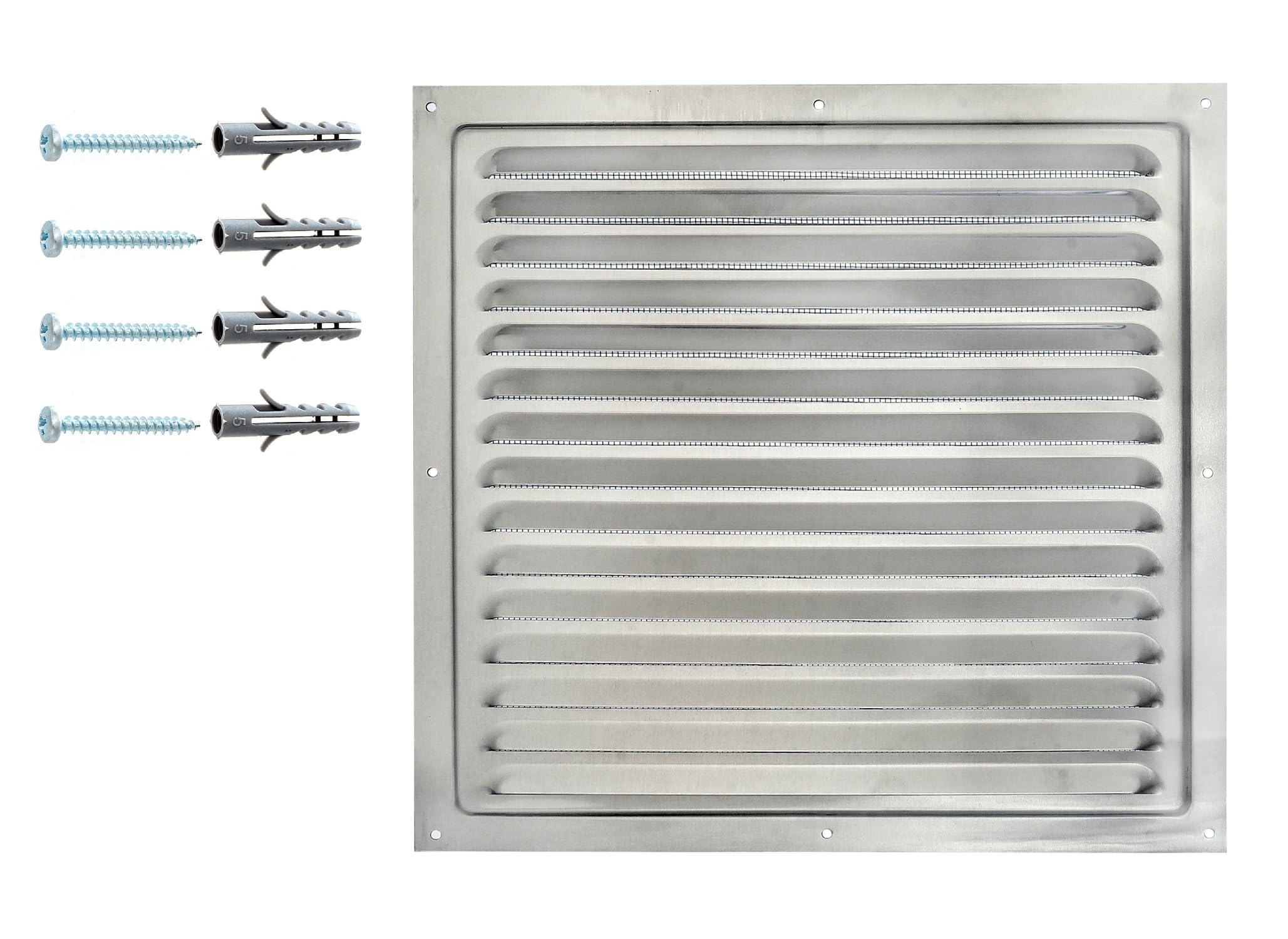 DEMLOU – Square Anodised Aluminium Louvre Air Ventilation Grille 30 x 30 cm with Mesh – Wall or Door Air Vent for Indoor or Outdoor Use.