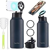 Insulated Water Bottle with Magnetic Phone Holder Compatible with MagSafe and iPhone,Double-Sided Magnet,Hot 12H Cold 24H,Stainless Steel Water Bottle Phone Mount for Sports Travel,32oz (Navy Blue)
