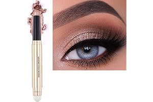 METIPLOU 2 in 1 Rose Gold Eyeshadow Stick and Sponge Makeup Brush Eye Makeup Cream Shimmer Smooth Eye shadow Eyeliner Pencil Highlighter Hypoallergenic Natural Waterproof Long Lasting Multi-Dimensional eye