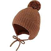 Baby Girl Winter Hats Fleece Lined Infant Beanie Hat for Boys Knitted Kids Earflap Beanis with Pompom 0-8 Years