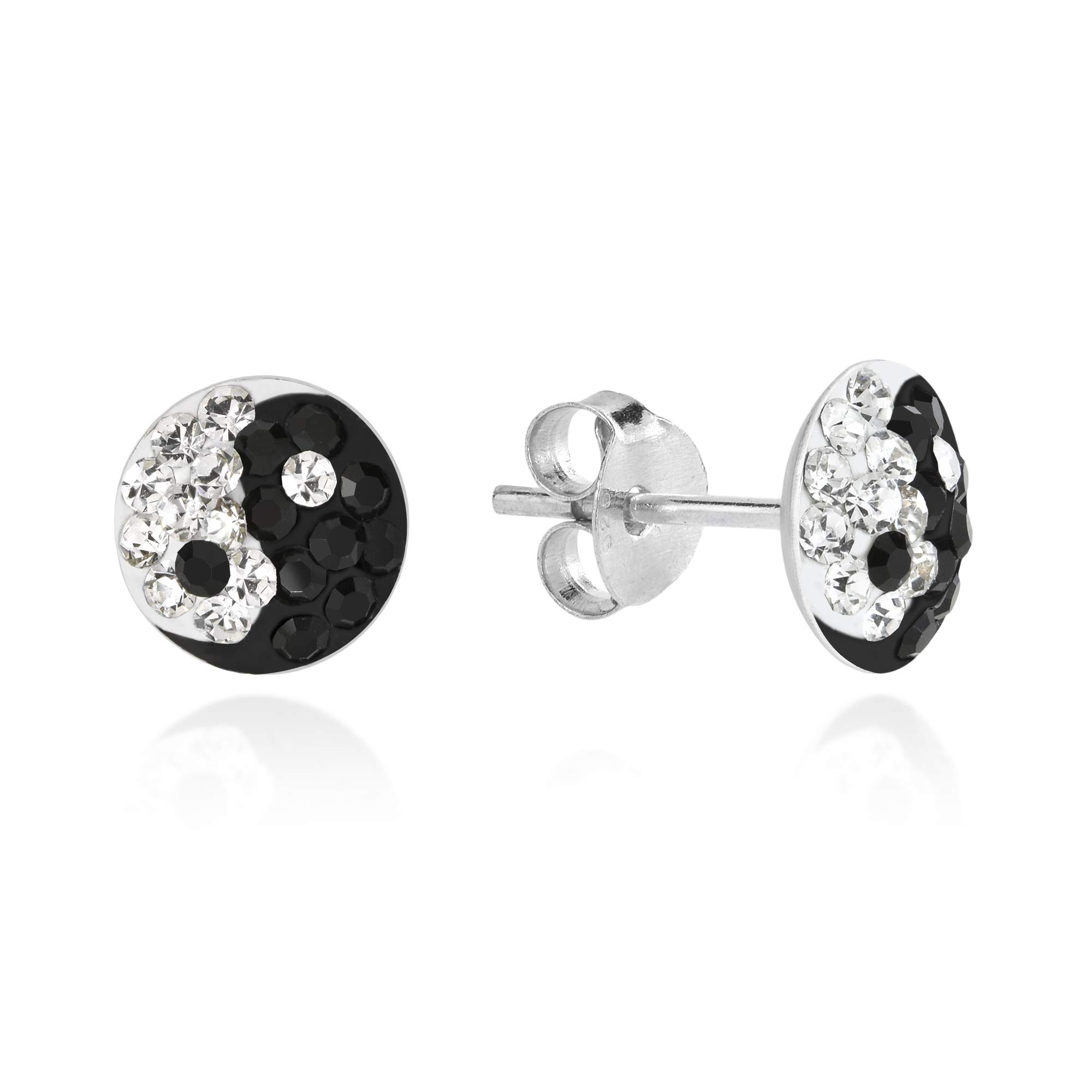 7 mm Yin Yang Balance Sparkle .925 Sterling Silver Stud Earrings