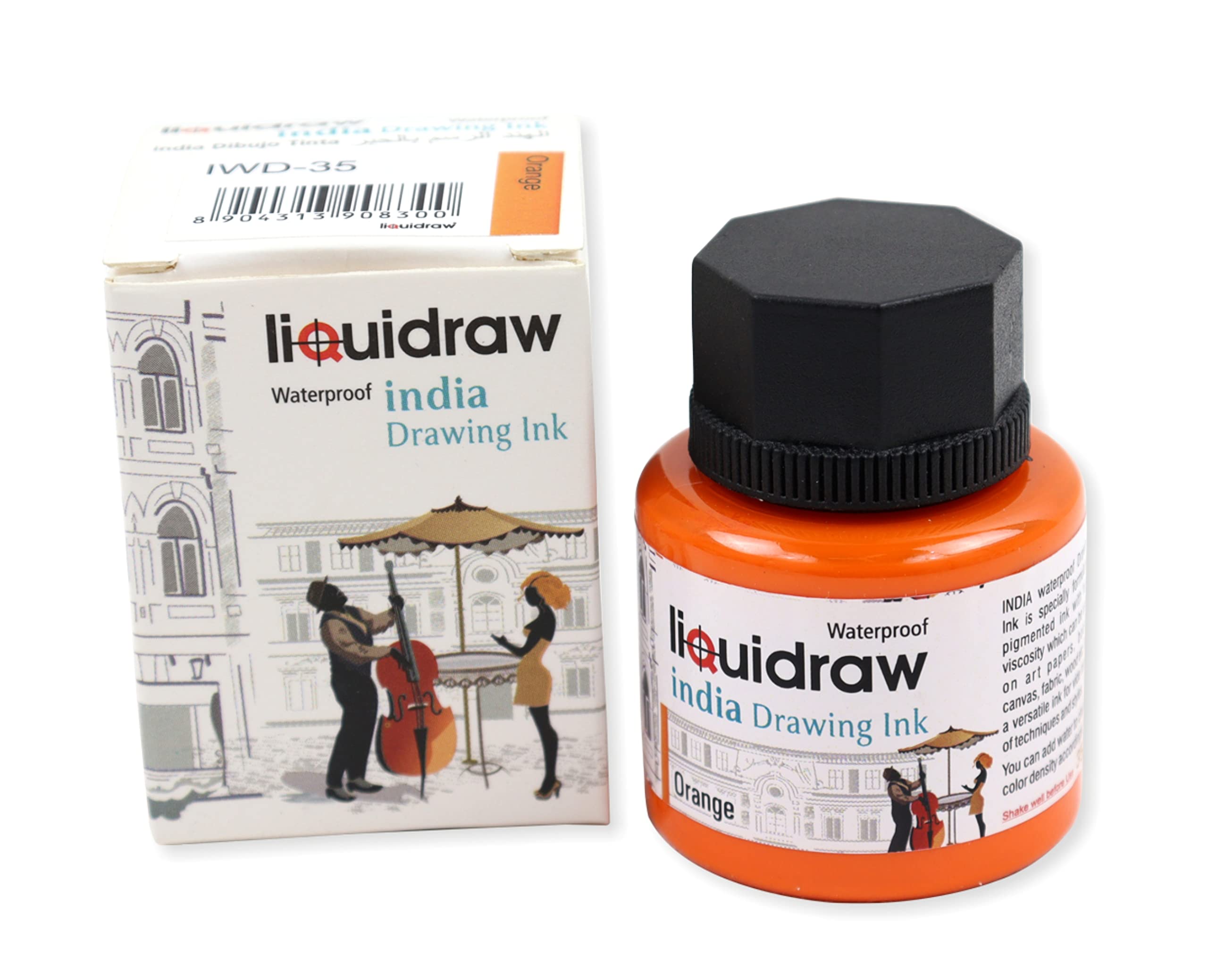 Liquidraw Coloured Drawing Ink India Ink, Waterproof 20 Assorted Colours, 35ml Indian Inks for Artists (Orange)