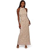 Adrianna Papell Womens Bead Halter Column Dress