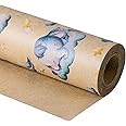 RUSPEPA Sleeping Elephant Wrapping Paper, Mini Roll, 17 Inches x 32.8 Feet, Kraft Wrapping Paper with Sleeping Elephant, Stars and Moon Design Great for Birthday Party, Baby Shower