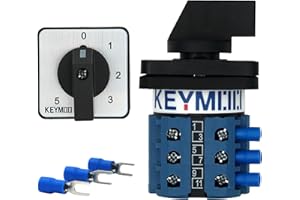 KEYMOO 20A Rotary Changeover Switch, 5-Way 3NO 3NC 660V 6 Position 3 Phase 12 Terminals, Universal Selector Switch with Blue Fork Terminals, SZW26-20/0-5.3