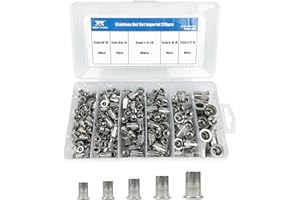TR TOOLROCK 228PCS Stainless Steel Rivet Nuts Kit, SAE UNC Rivet Nuts Assortment 8#-32, 10#-24, 1/4"-20, 5/16"-18, 3/8"-16, Flat Head Threaded Rivet Insert Rivet Nut, Threaded Rivets Nuts Assortment Kit